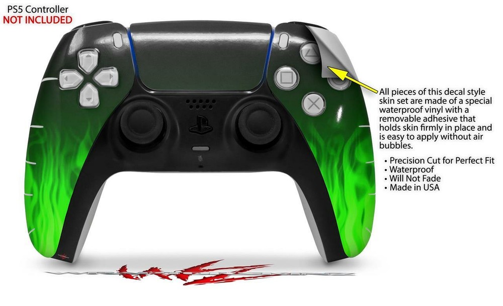 Skin Sony PS5 Controller Fire Green