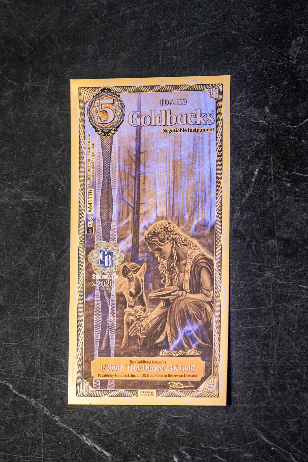 2026 - 5 IDAHO Goldback Aurum Gold Foil Note 1/200 oz 24kt .999 Fine PRESALE