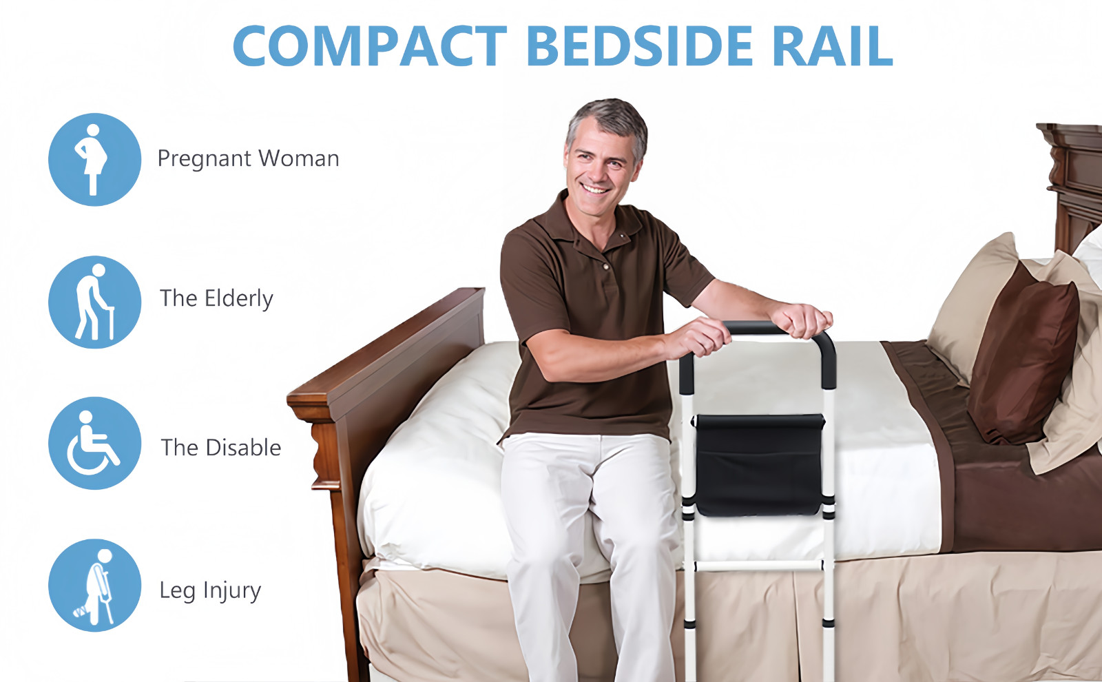 Bed Rails for Elderly Adults with Floor Support, Bed Side Assist Rail for Senior