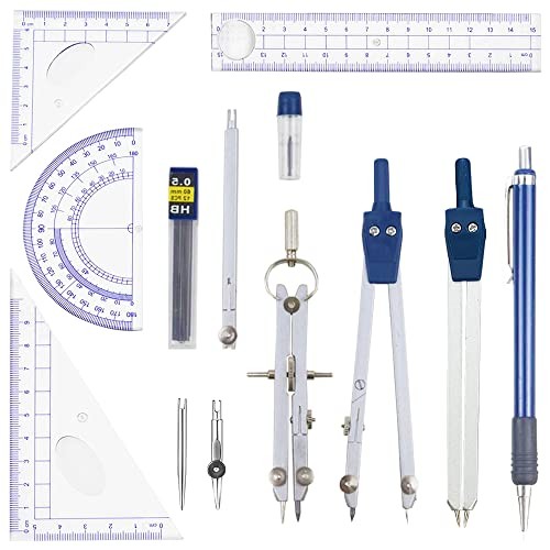 13 Pieces Geometry Set Compass Geometry Tools Math Compass and Protractors Blue