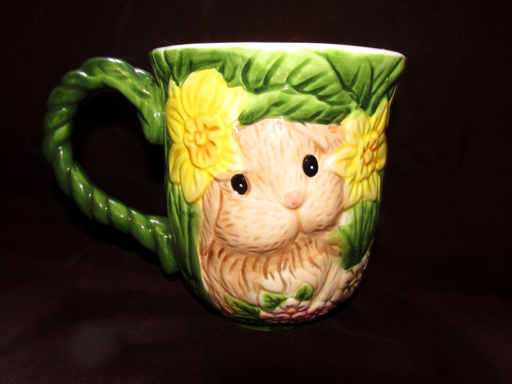 Cracker Barrel Easter Treasures Embossed Ceramic Mug Bunny Rabbit Spring Flowers