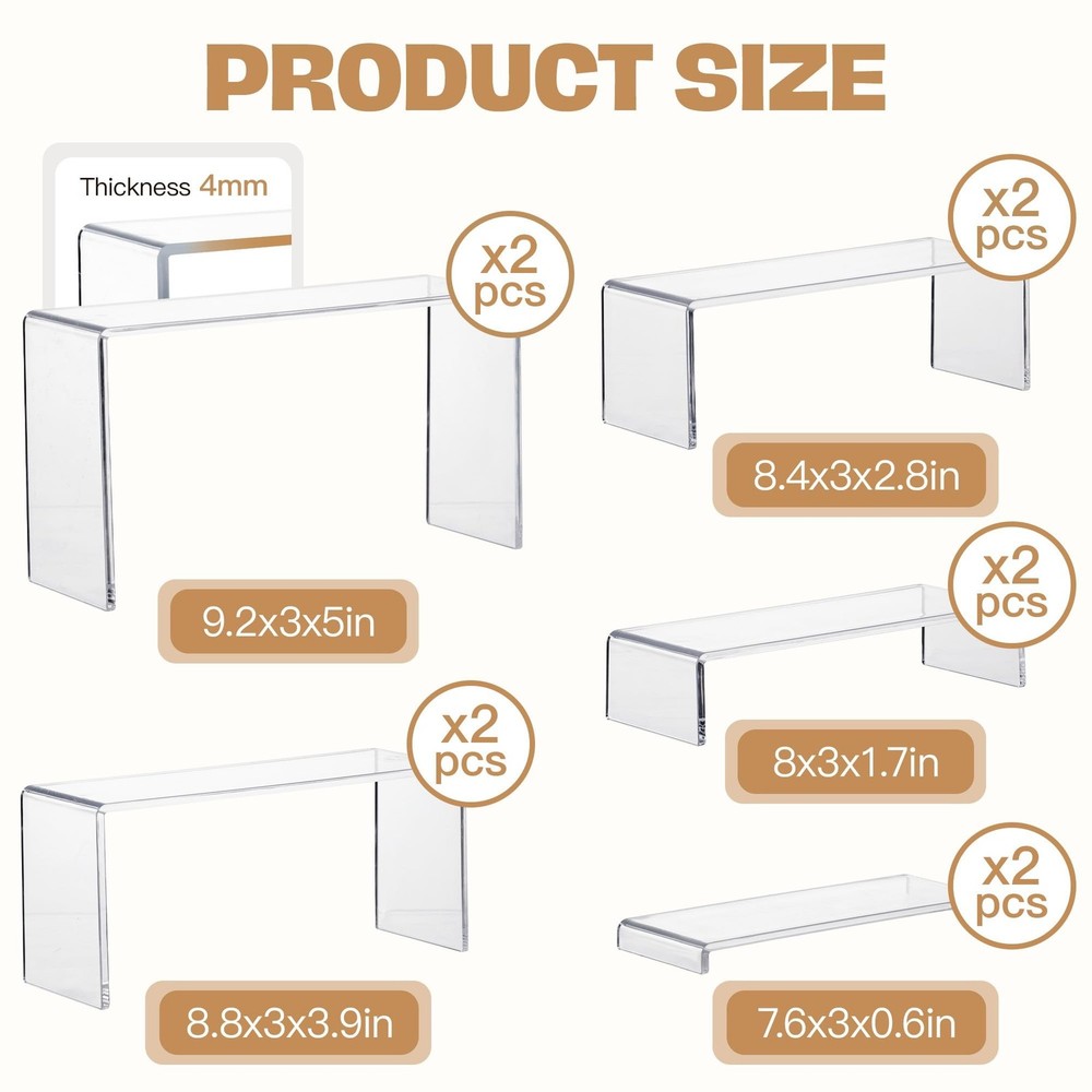 Goabroa 2 Sets 10 Pcs Clear Display Risers, Rectangular (7"-8"-9" L) Risers D...