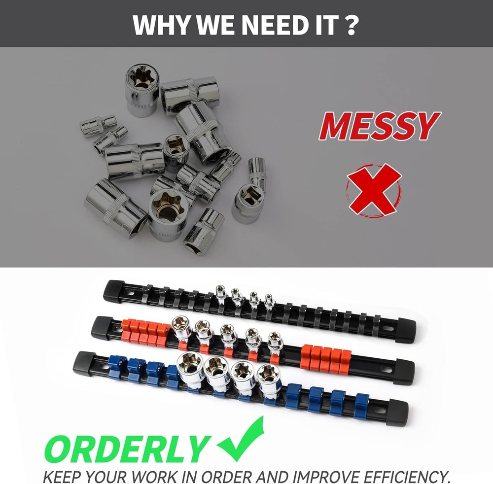 Efficient Wall-Mounted 9PC ABS Socket Organizer - Holds 129 Sockets in Style