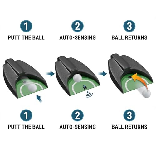 Golf Ball Returner with 2 Bonus Golf Balls - Auto Return Practice Device for