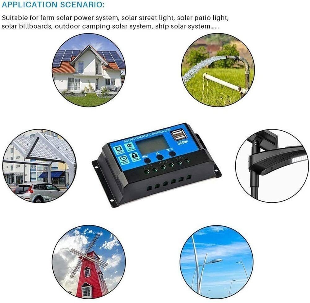 30A Solar Panel Battery Charge Controller 12V/24V LCD Regulator Auto Dual