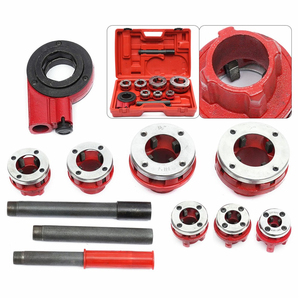 7 Size Pipe Threader Threading 3/8" to 2" Die Dies kit / Handle Ratchet Tool Set