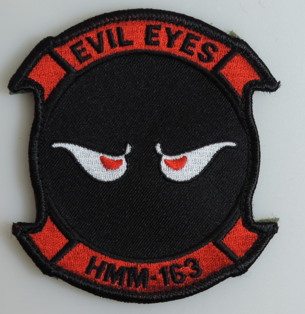 Marine Corps Patch: HMM-163 EVIL EYES Patch and Hook Back