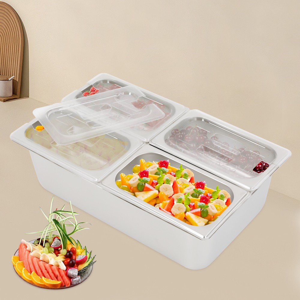 4-compartment Fruit Pan, Fruit Pan with Acrylic Lids and Water-filtering Gaskets