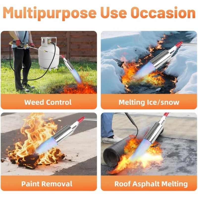 Powerful Propane Weed Torch Dual Modes Extra Long Hose Adjustable Flame Control