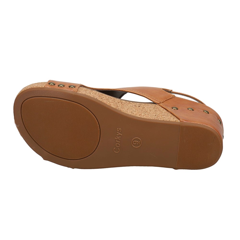 Corkys Carley Studded Slingback Wedge Womens Brown Casual Sandals 30-5316-CGSM