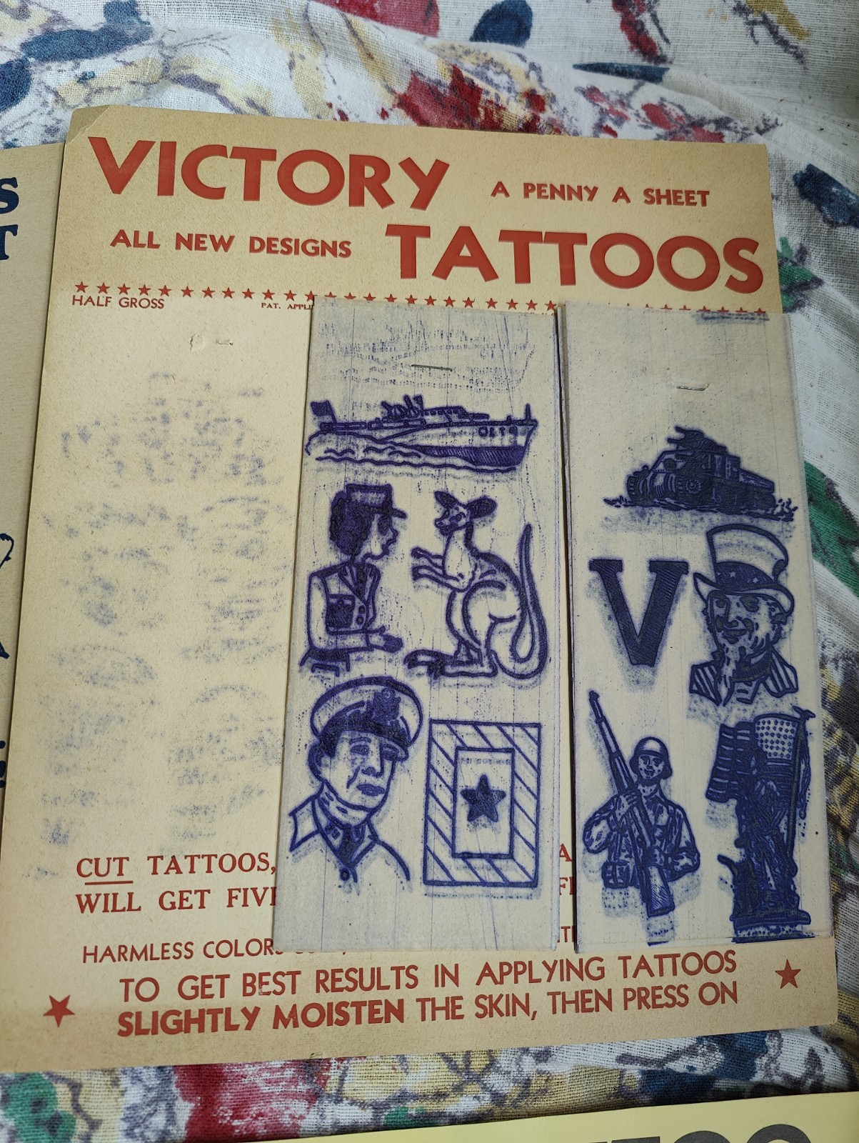 Vintage WWII Era Victory Tattoos Lot W.S.N.Y. Penny a Sheet Sailor Patriotic...