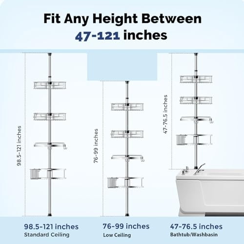 Corner Shower Caddy Tension Pole: Quick Installation 4-Tier Rustproof A-silver