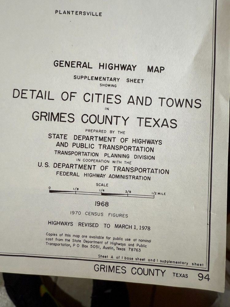 1968 Texas GRIMES County General Highway Map 18" x 25" Folded USDOT 2 Sheets