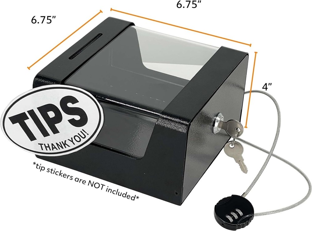 Steel Locking Tip Box - Heavy Duty Secure Tip Jar with Combination Cable Lock