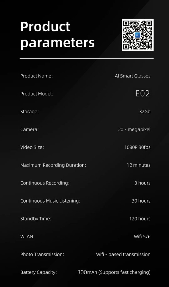 E02 Smart Glasses Camera Image Stabilization Real-time Translation for Calls