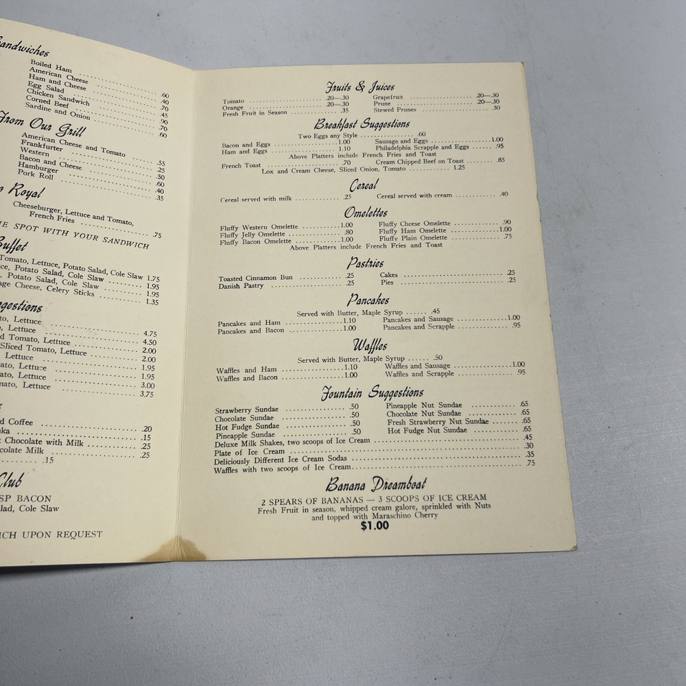 Flamingo Cafe Vintage Menu. B22