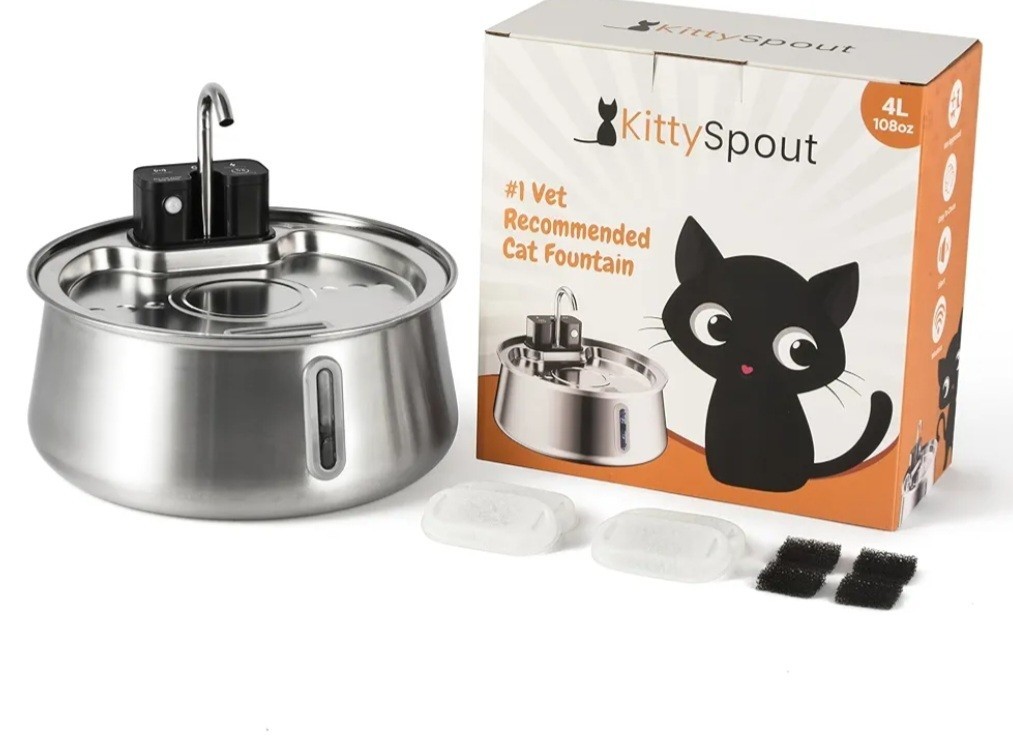 KittySpout Cat 4L 108 Oz Large Water Fountain Stainless