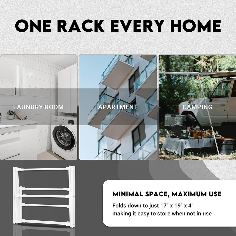 Collapsible Laundry Drying Rack - 50 lb Capacity, Easy Assembly & Compact Design