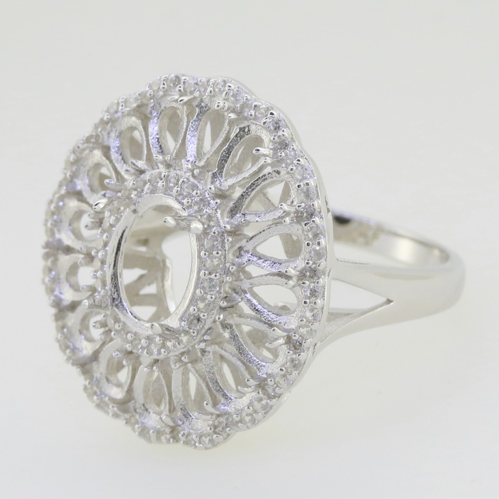 Sterling Silver Semi Mount Ring Setting Cabochon Oval OV 9X7mm Cluster Ring