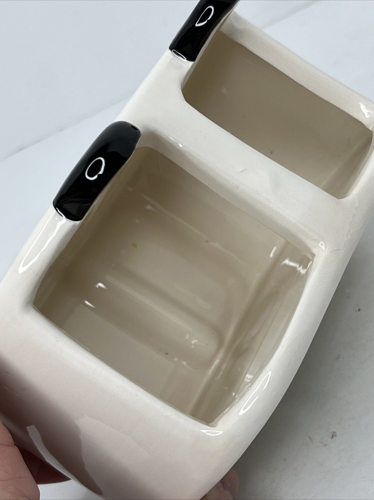 Isaac Jacobs Ceramic Panda Head 2-Section Multipurpose Organizer Caddy Vase READ