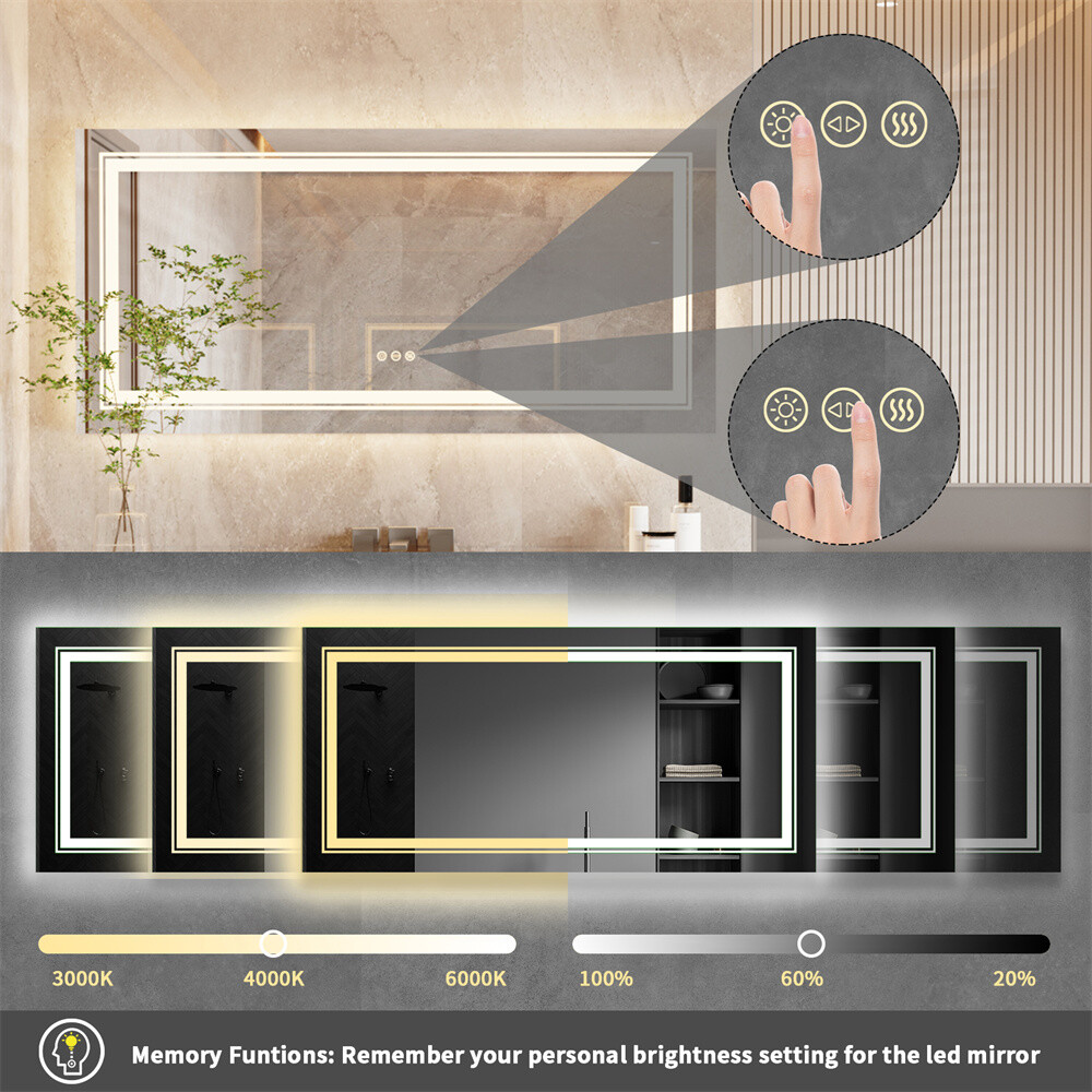 Extra Large Energy Efficient LED Lighted Bathroom Mirror Wall Makeup Mirror HD