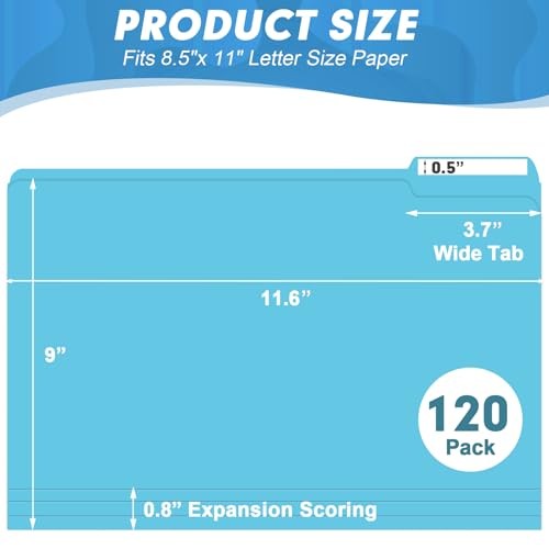 File Folder, 120 Pack 1/3 Cut Tab File Folders, Letter Size, Assorted 10