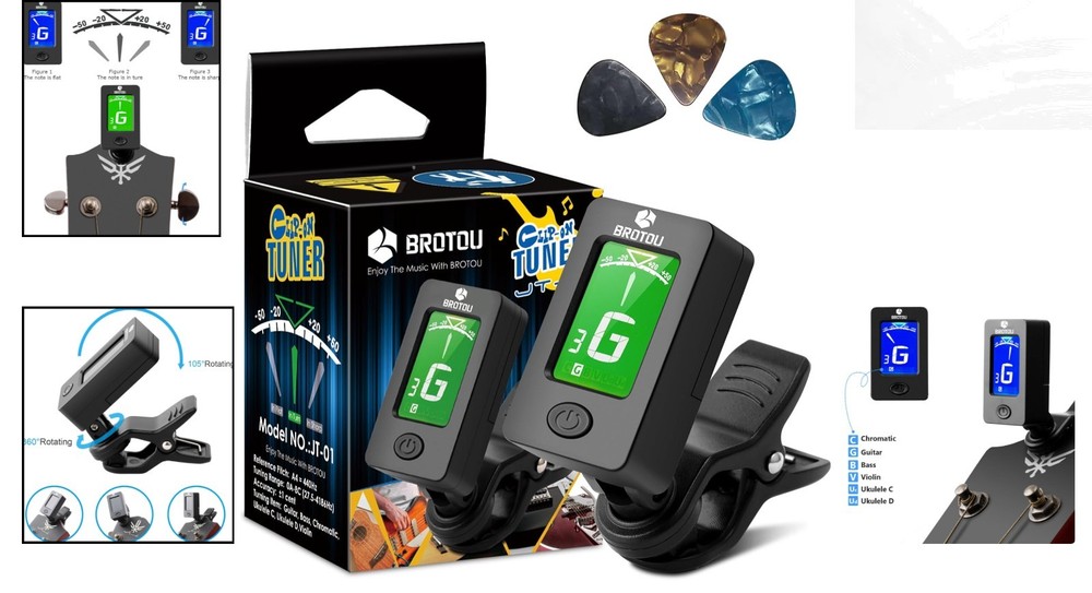 Lightweight Digital Guitar Tuner & Capo for All String Instruments - Easy to Use