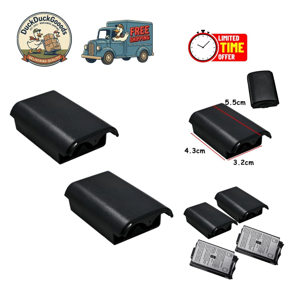 2 Pcs Durable Black Battery Pack Covers for Xbox 360 Wireless Controllers