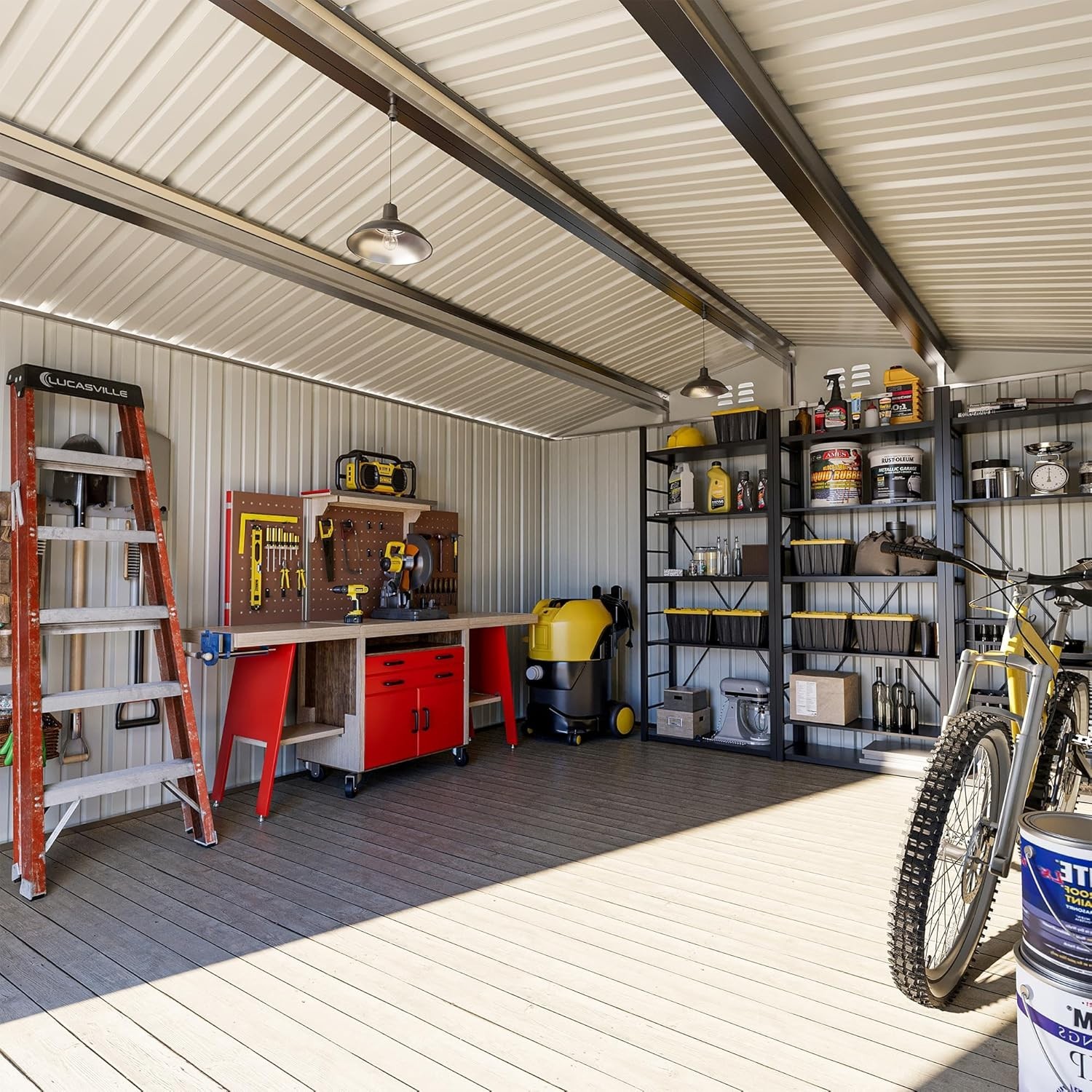 10x12 FT Outdoor Storage Shed with Updated Frame, White/Black