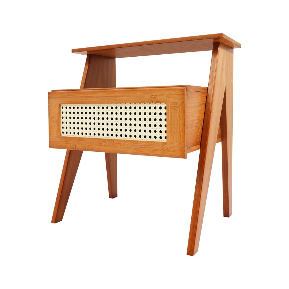 Bamboo Bedside Table, Trapezoidal Sofa Side Table, Bedside Table with Drawer