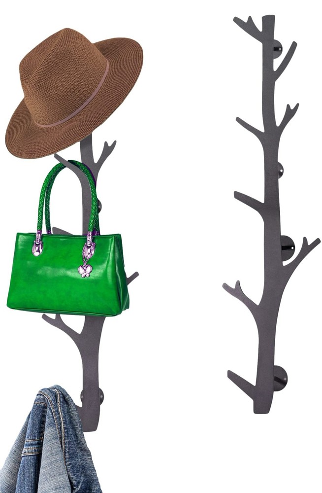 Tree Branch Coat & Hat Rack Wall Mount with 8 Vertical Hooks for Caps, Coats,...