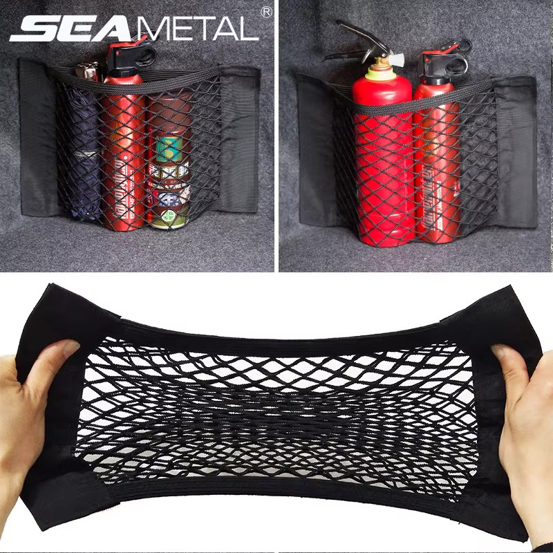 Universal Car Trunk Mesh Organizer Tail Storage Net Seat Back Pocket Magic Tape