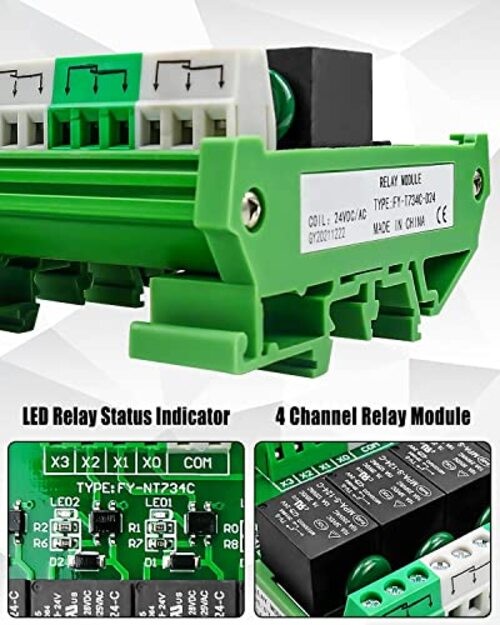 4 Channel Relay Module 1 SPDT DIN Rail Mount 24V DC/AC Interface Relay Module