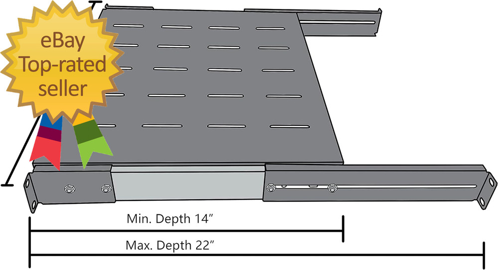 1U Sliding Rack Shelf 19" Server Rack Mount Cabinet 14"-22" Adjustable Depth 4