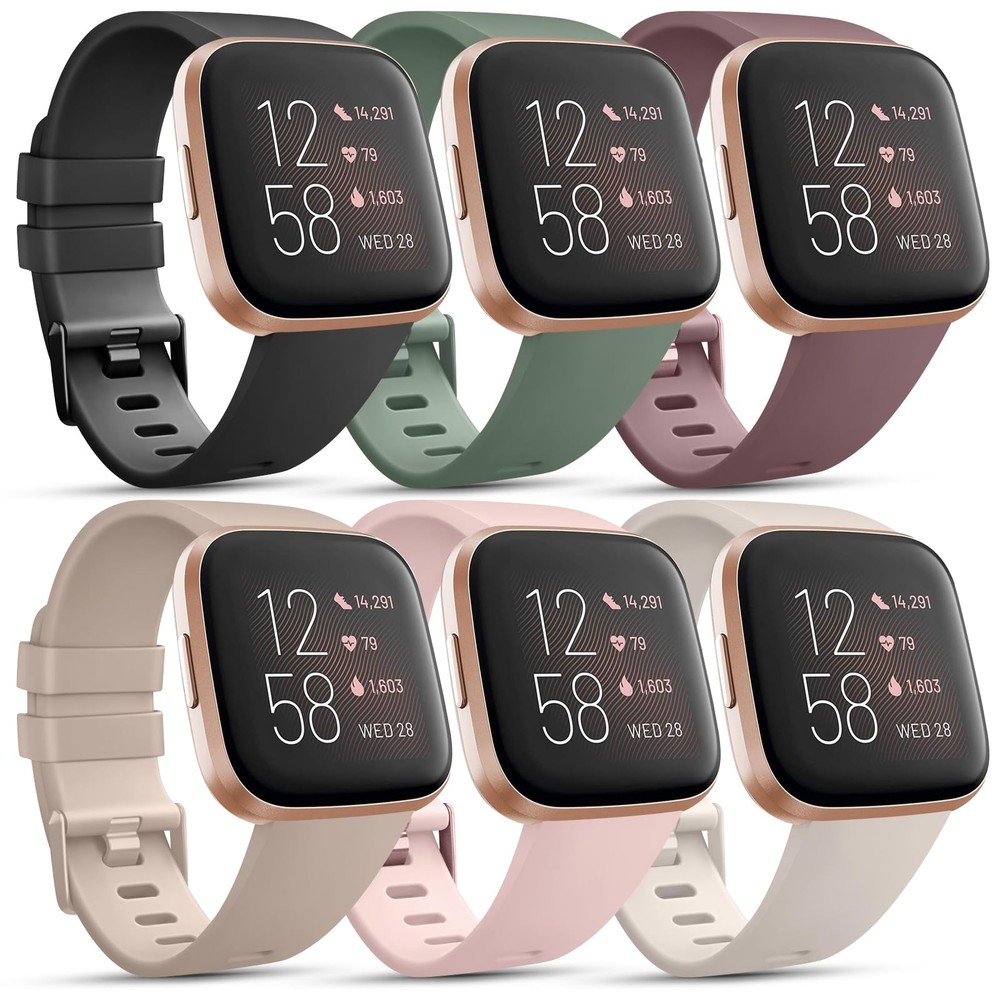 6 Pack Sport Bands Compatible with Fitbit Versa, Classic Soft Silicone Replac...
