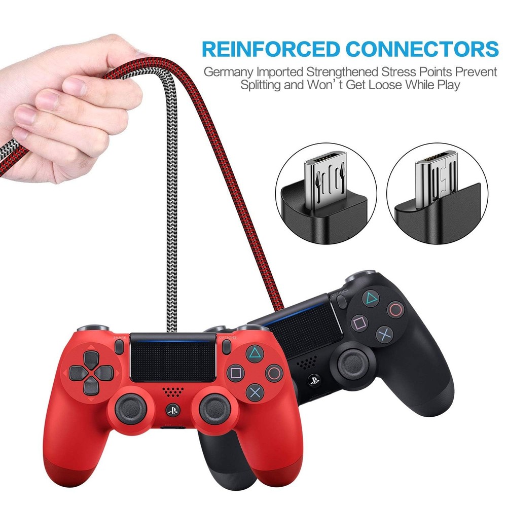 PS4 Controller Charger Cable 13FT – Flush Curved Connector Design 13.1FT/4M