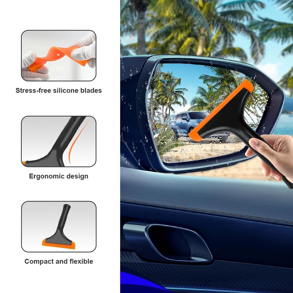 Ohleats 2PCS Small Silicone Window Squeegee, Auto Windshield Black+black