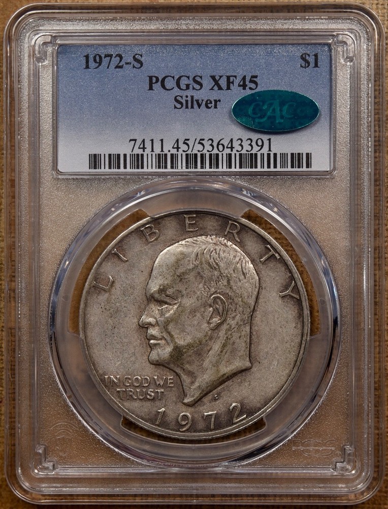 1972-S Silver Eisenhower Dollar, PCGS XF45 CAC DKRC