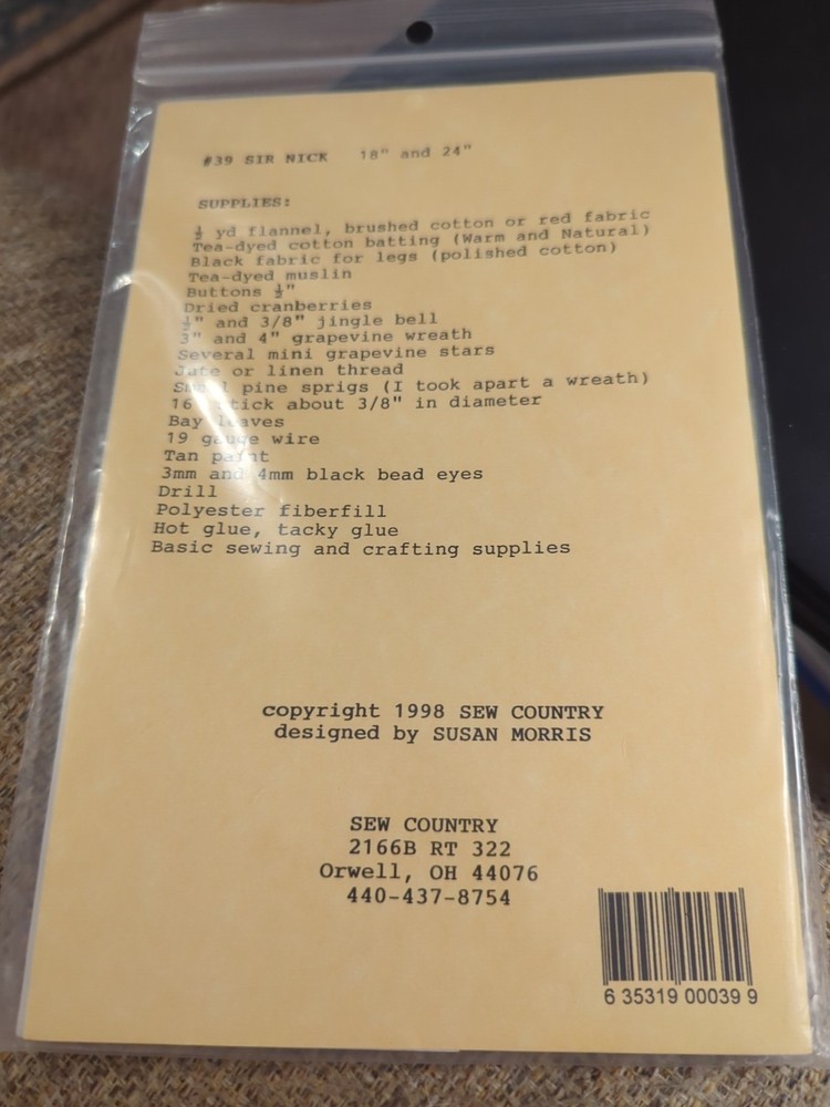 Sew Country's #39 Sir Nick Primitive Santa Pattern