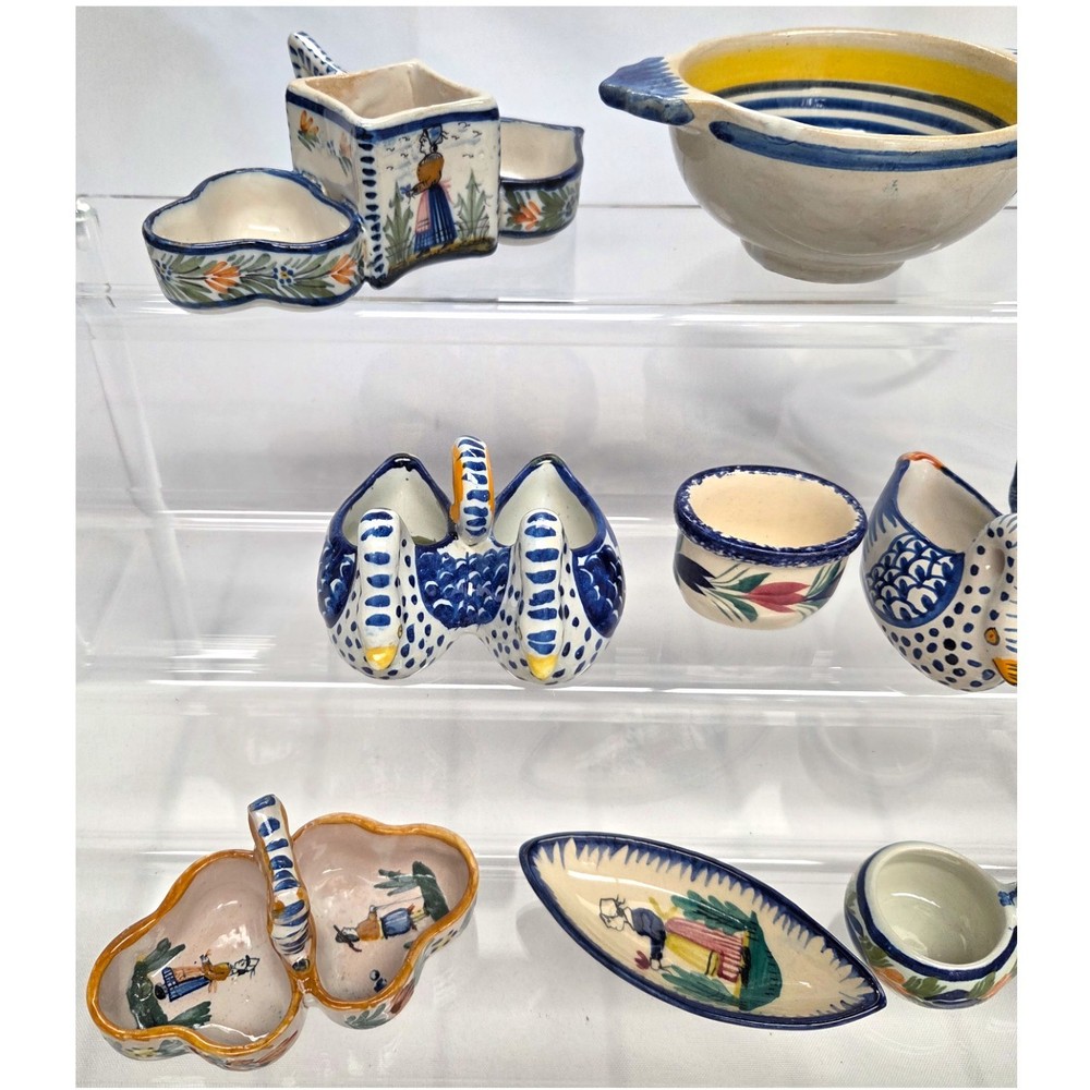 C020 13 pc QUIMPER-OPEN SALTS, SMALL PLATES, etc.