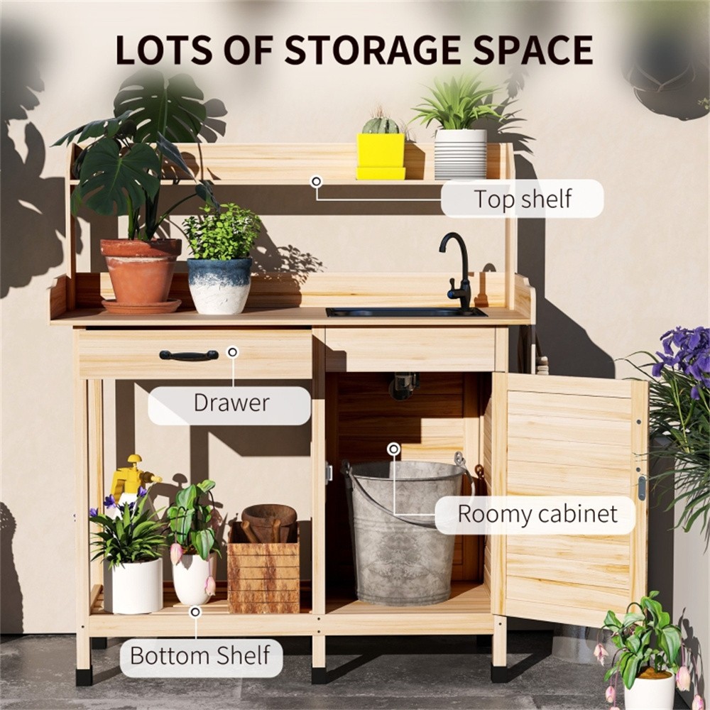 Potting Table Garden Work Bench Open Shelf Storage