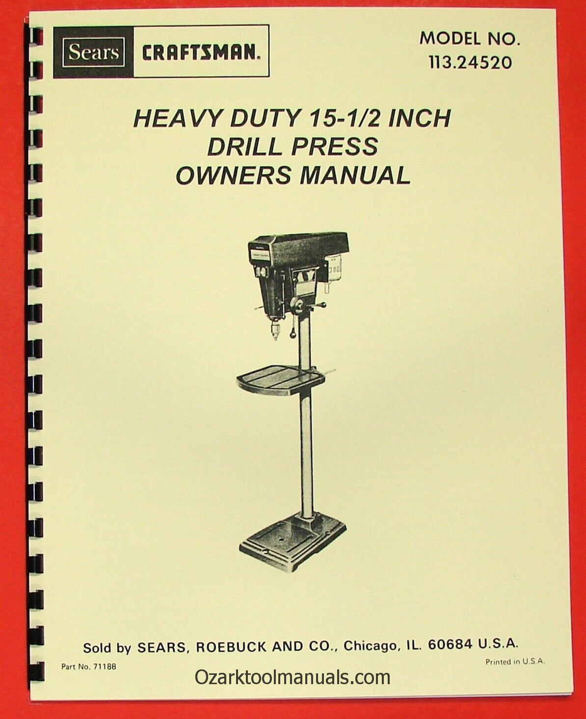CRAFTSMAN-SEARS 15" 1/2 Heavy Duty Drill Press 113.24520 Parts Manual 0193