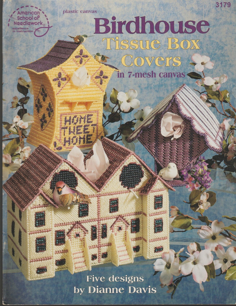 Birdhouse Tissue Box Covers - PLASTIC CANVAS PATTERN - 5 Designs #3179