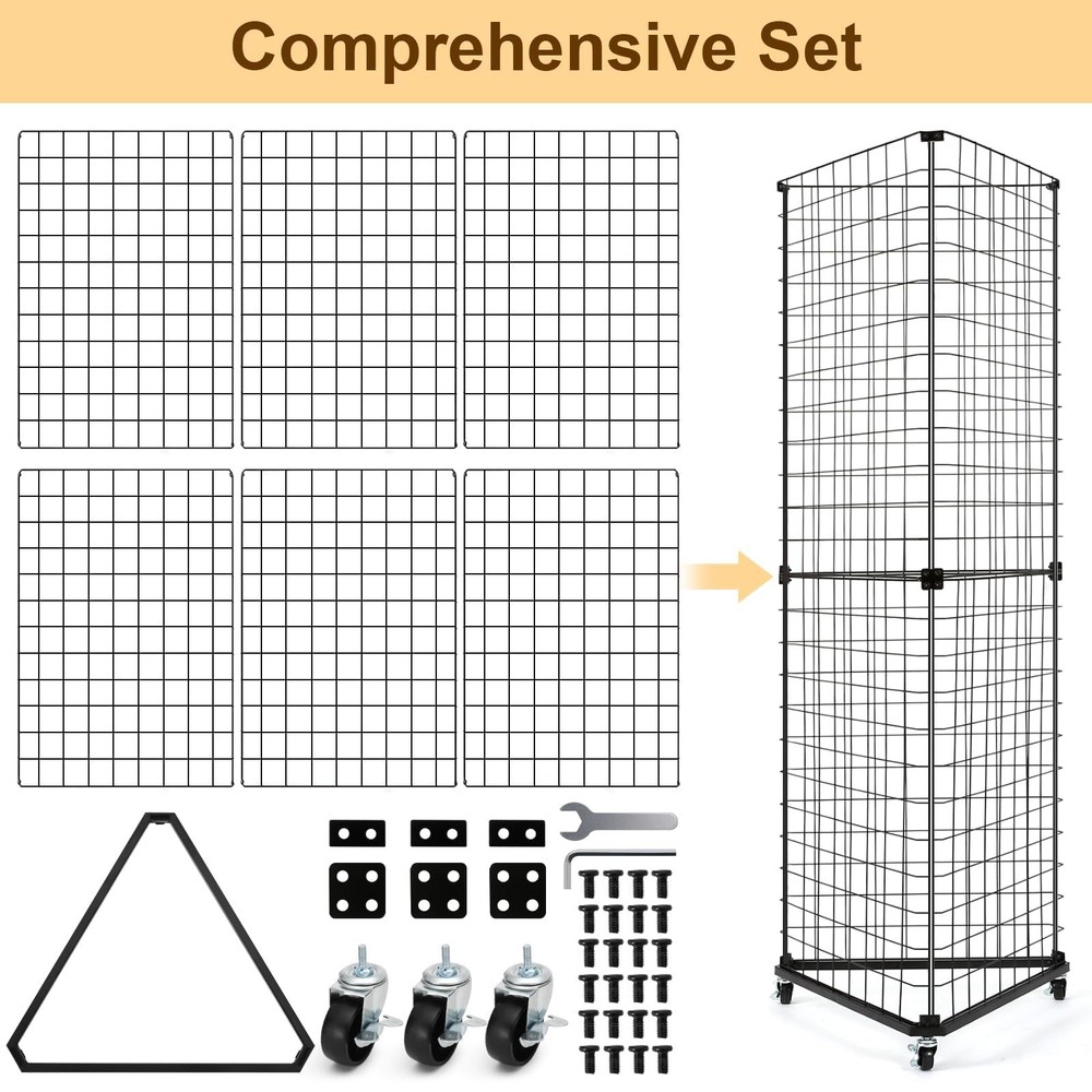 GADFISH Triangular Gridwall Panel Display Stand, 24" x 20.87" x 68", Black