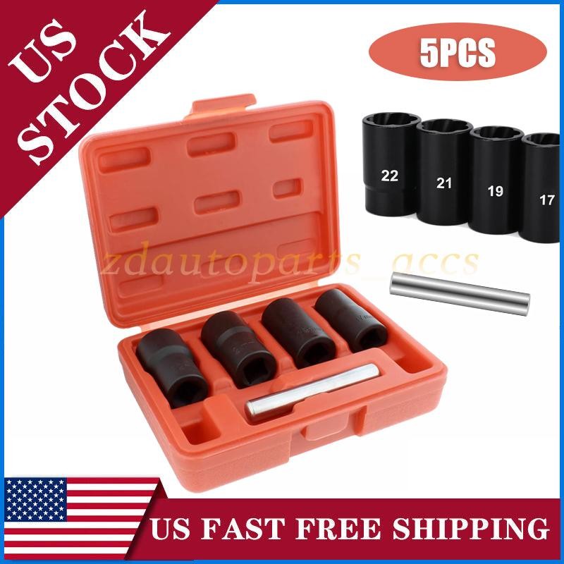 ABN Twist Socket Set Lug Nut Remover Extractor Tool- 5PC 1/2"Dr.Twist Socket Set