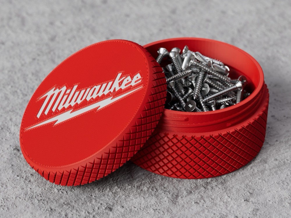Milwaukee Container 3.2" x 1.6" – Threaded Screw & Parts Storage Box 3D Printed