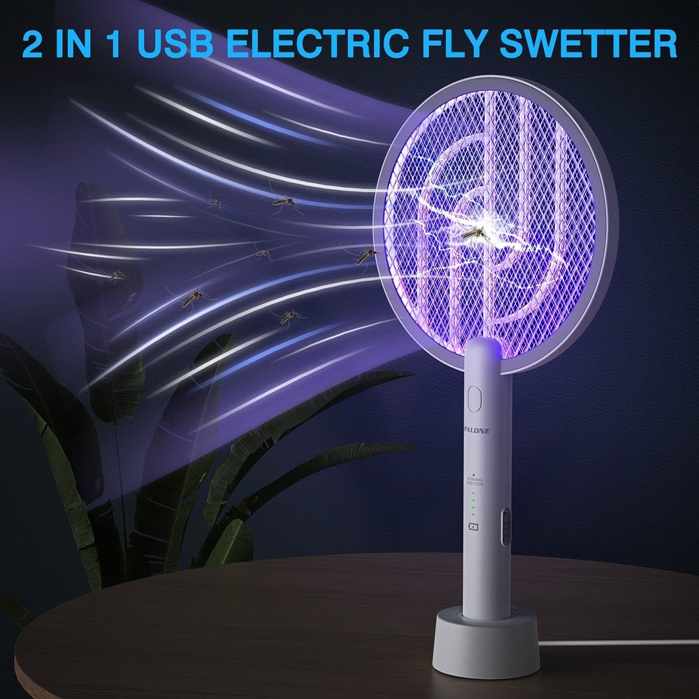 Handheld USB Rechargeable Mosquito Fly Swatter Zapper Killer Bug Insect Racket