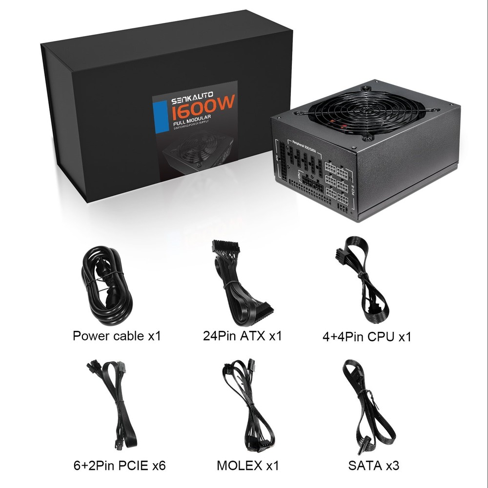 1600w Mining Power Supply Fully Modular PSU for ATX PC Case & Mining Rig