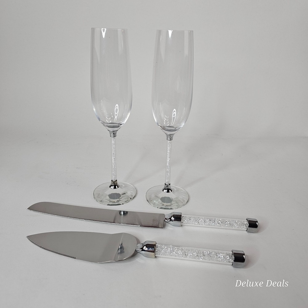 Wedding Champagne Glasses & Cake Cutting/Serving Set