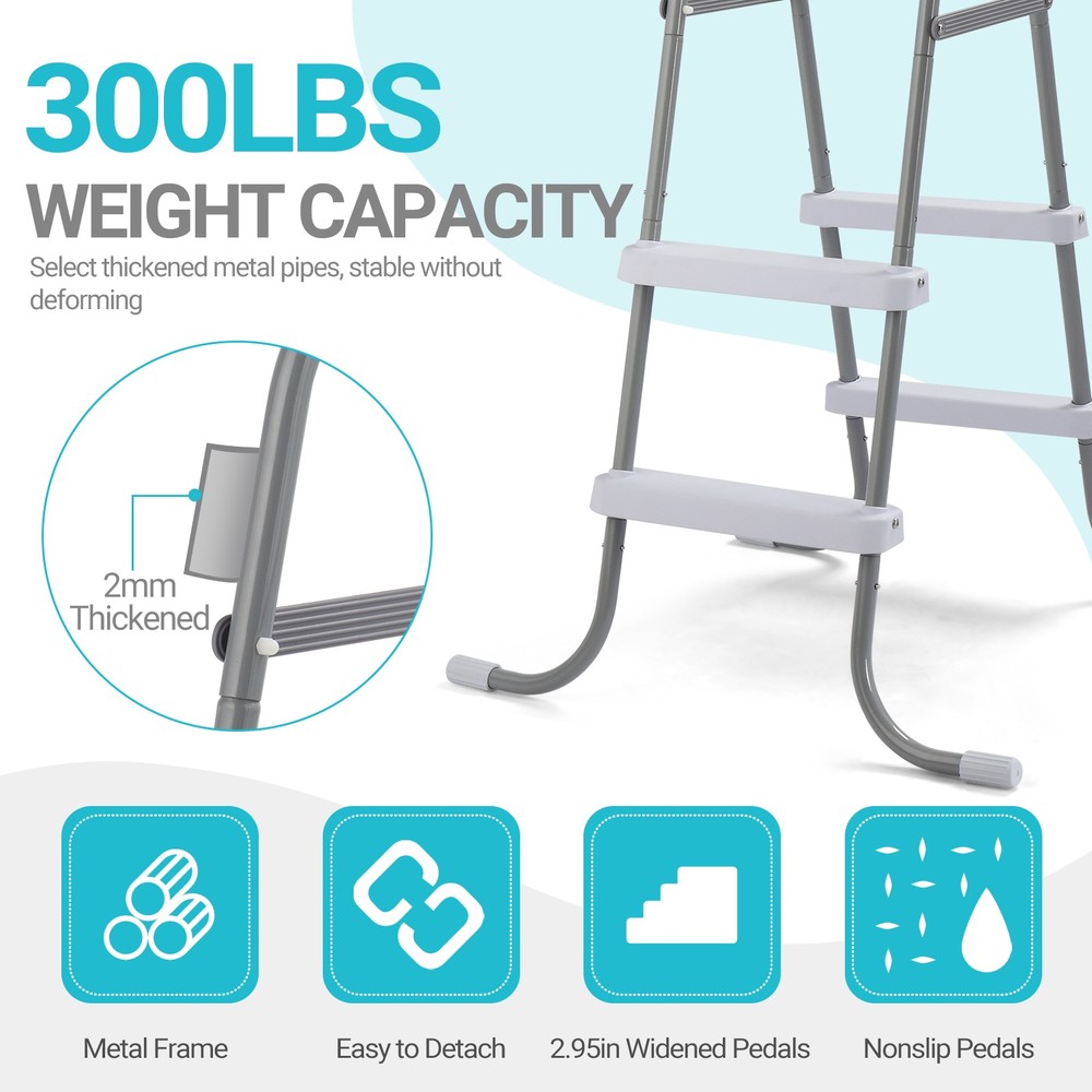 33" 2-Step Pool Ladder, Iron Grey Frame & White Steps, Safety Design